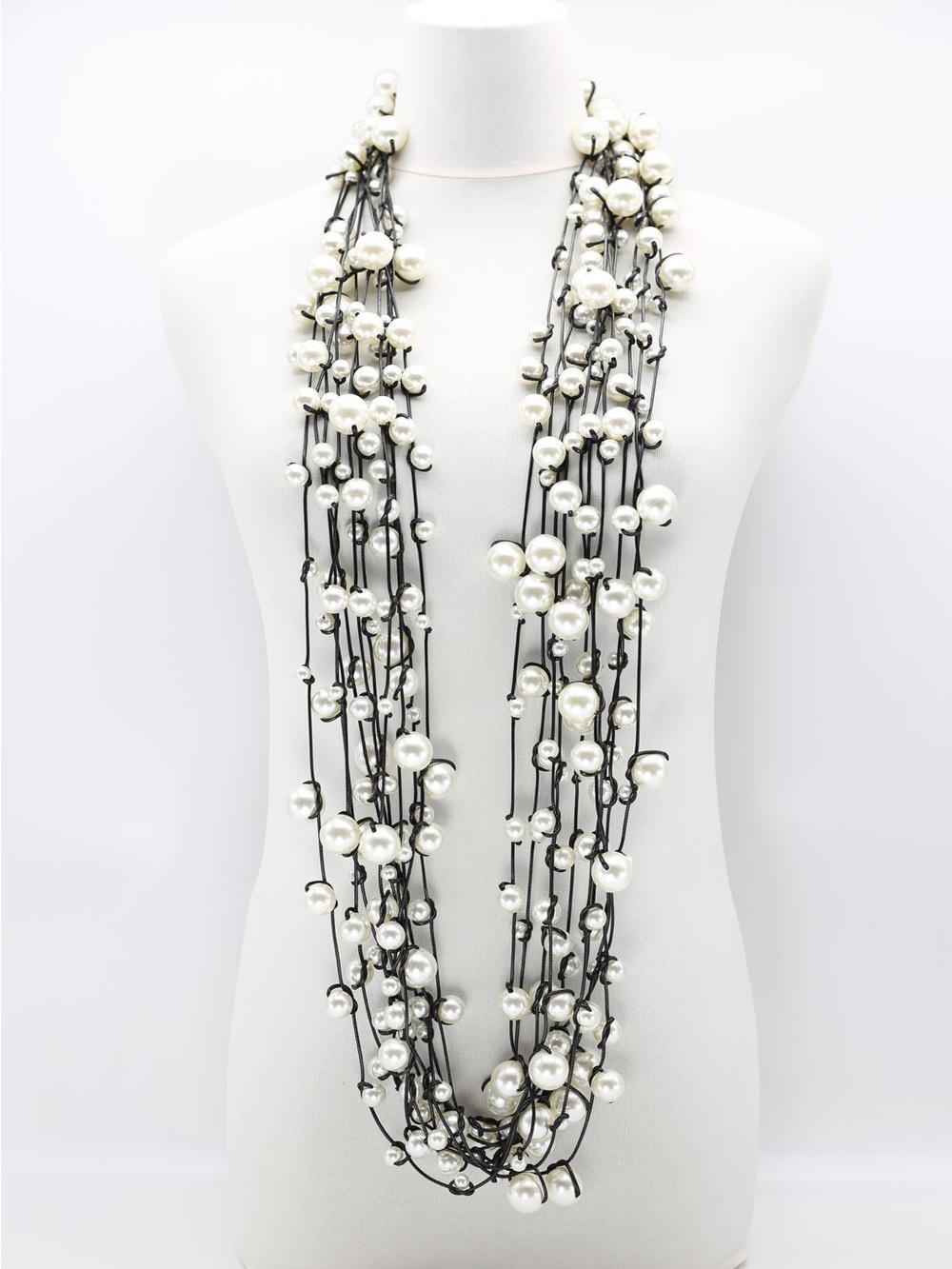 JIANHUI LONDON 10-Strand Faux Pearls On Leatherette Statement Playful Necklace